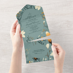 Blue Wildflower Garden Girl Baby Shower  All In One Invitation
