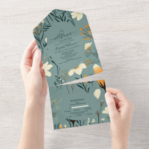 Blue Wildflower Garden Girl Baby Shower  All In One Invitation