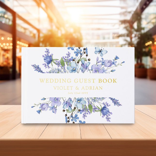 Blue Wildflower & Gold Foil Wedding Guest Book (Creator Uploaded)