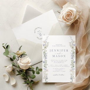 Blue Wildflower Meadow Flower Wedding Invitation