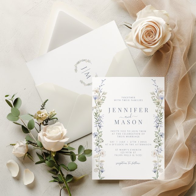 Blue Wildflower Meadow Flower Wedding Invitation (Creator Uploaded)