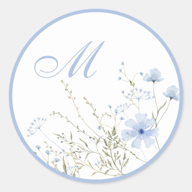 Blue Wildflower Monogram Wedding Envelope Seals (Front)
