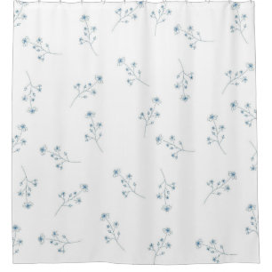 Blue Wildflower Pattern Shower Curtain
