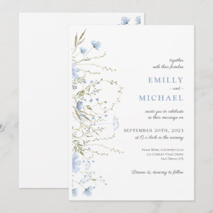 Blue Wildflower Periwinkle Wedding Invitation