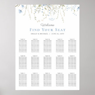 Blue Wildflower Periwinkle Wedding Seating Chart