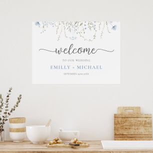 Blue Wildflower Periwinkle Wedding Welcome Sign