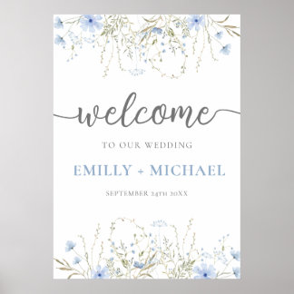 Blue Wildflower Periwinkle Wedding Welcome Sign