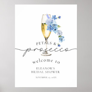 Blue Wildflower Petals & Prosecco Bridal Shower Poster