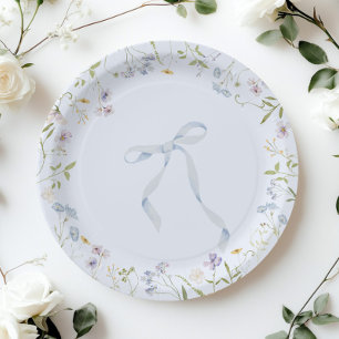 Blue Wildflower ribbon Bow baby shower Paper Plate