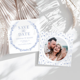 Blue wildflower Save the Date photo invitation