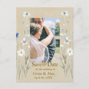 Blue Wildflower Save the Date Photo Postcard