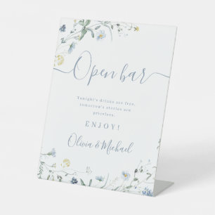 Blue Wildflower script rustic Wedding Open Bar Pedestal Sign