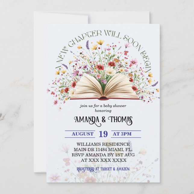 Blue Wildflower Storybook New Chapter Baby Shower Invitation (Front)