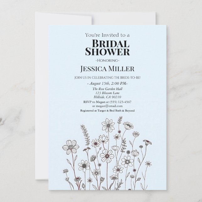Blue & Wildflower Theme Bridal Shower Invitation (Front)
