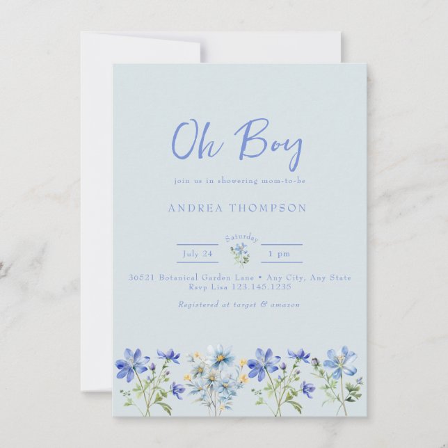Blue Wildflower | Watercolor Baby Boy Shower Invitation (Front)