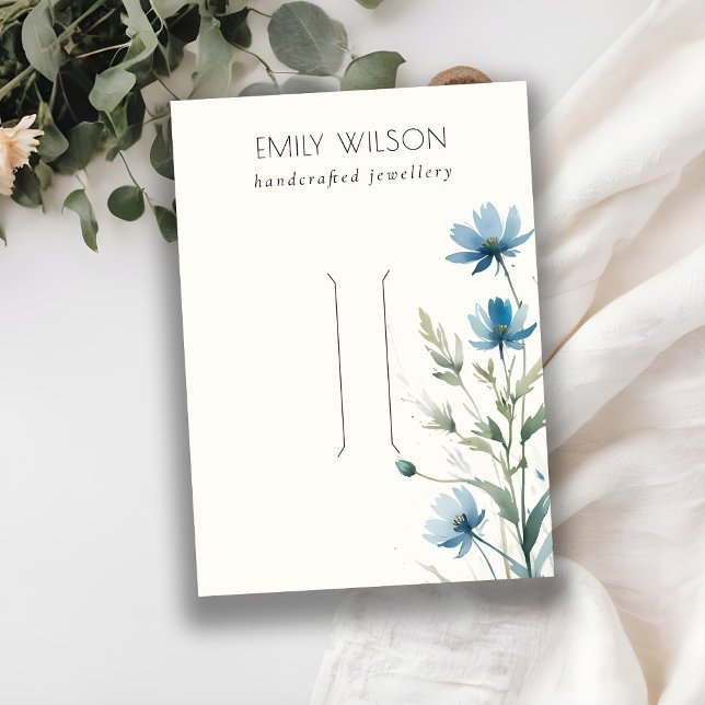 Blue Wildflower Watercolor Hairpin Jewellery Displ Business Card (Creator Uploaded)