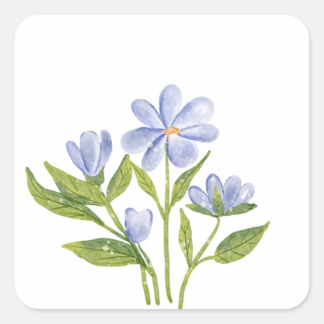 Blue Wildflower Watercolor – Minimal Botanical Square Sticker (Front)