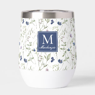 Blue Wildflower Watercolor Monogram Name