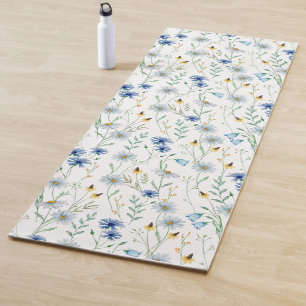 Blue Wildflower Watercolor Yoga Mat