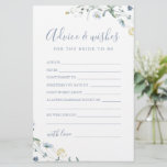 Blue Wildflower wedding advice & wishes card<br><div class="desc">These advice & wishes cards are sweet keepsakes for the bride and couple, features elegant delicate watercolor wildflower and stylish modern script, Pastel palettes of soft yellow, off white, sage green, dusty blue, and botanical greenery, simple and romantic. great for rustic country party, modern boho bridal shower, botanical garden wedding...</div>