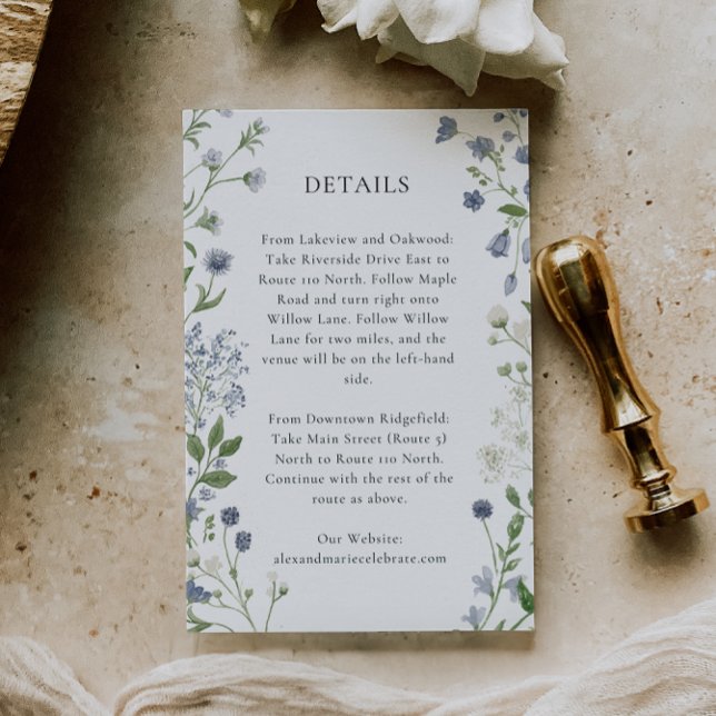Blue Wildflower Wedding Details Card, Watercolor Enclosure Card (Creator Uploaded)