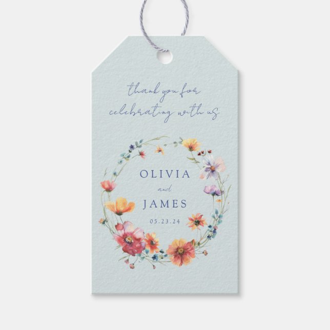 Blue Wildflower Wedding Gift Tags (Front)