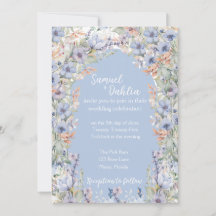 Blue Wildflower Wedding Invitation with Details 
