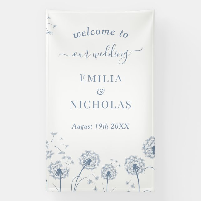 Blue Wildflower Wedding Welcome Signage Banner (Vertical)