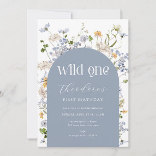 Blue Wildflower Wild One 1st Birthday Invitation