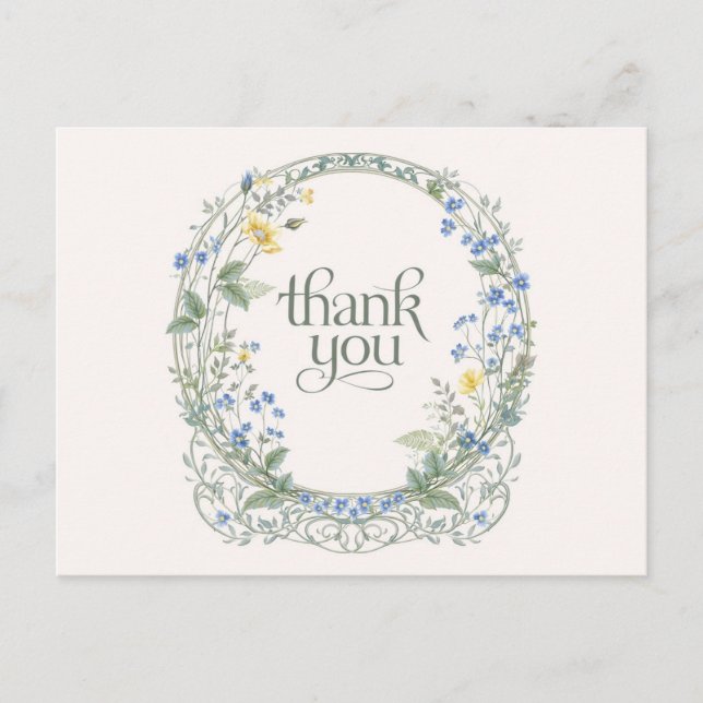 Blue Wildflower Wreath Elegant Botanical  Postcard (Front)