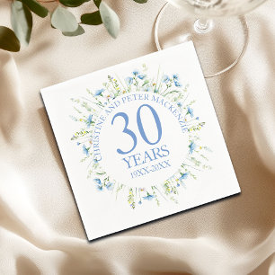 Blue Wildflowers Any Wedding Anniversary Year Napkin