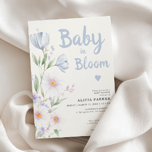 Blue wildflowers baby in bloom boy baby shower invitation