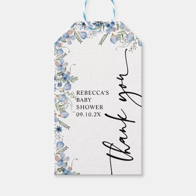 Blue Wildflowers Baby Shower Thank You Gift Tag (Front)