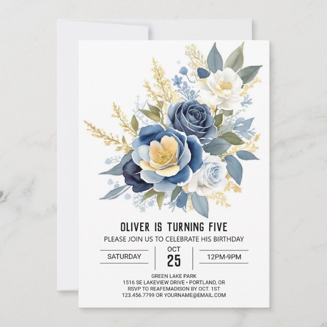 Blue Wildflowers Floral Birthday Invitation (Front)