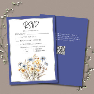 Blue Wildflowers Formal Elegant Modern Wedding RSVP Card