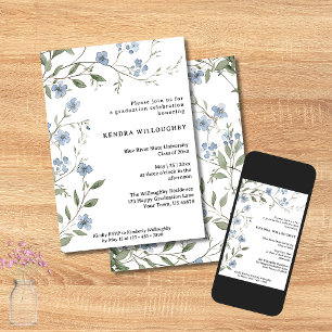 Blue Wildflowers Graduation Party Invitation