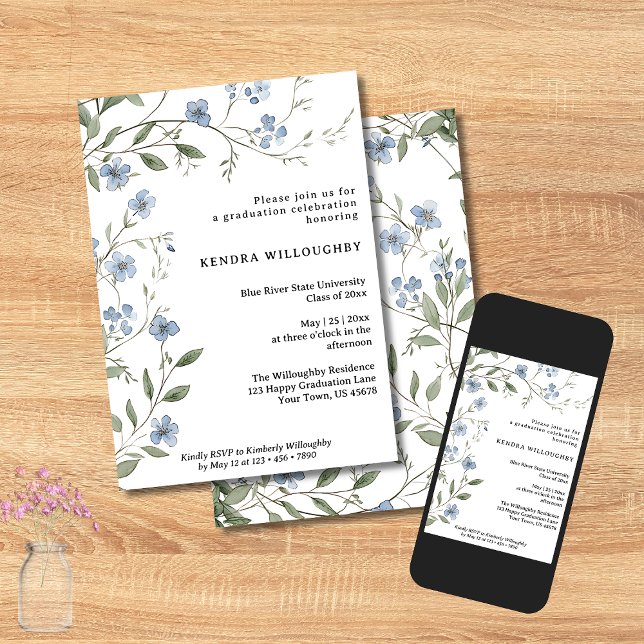 Blue Wildflowers Graduation Party   Invitation (Creator Uploaded)