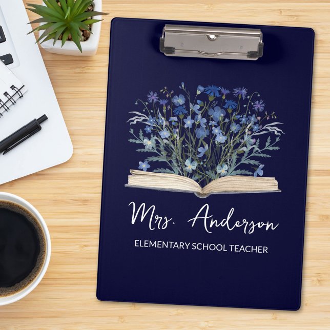 Blue Wildflowers Grow From Book Teacher Clipboard (In situ)