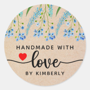 Blue Wildflowers Handmade with Love Classic Round  Sticker