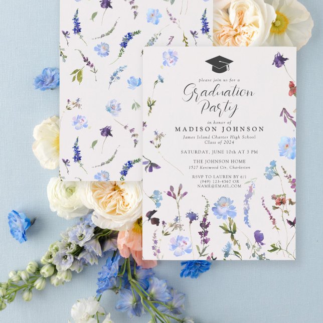 Blue Wildflowers High School Graduation Party Invitation (Bloom into a Grad - Celebrate in Style 🌸)
