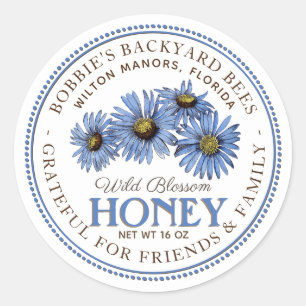 Blue Wildflowers Honey Sticker White
