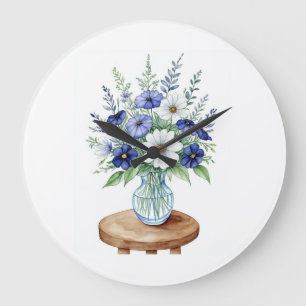 Blue Wildflowers in a vase Wall Clock