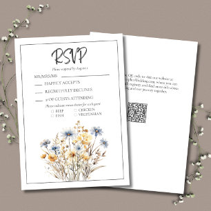 Blue Wildflowers Modern Elegant Formal Wedding RSVP Card