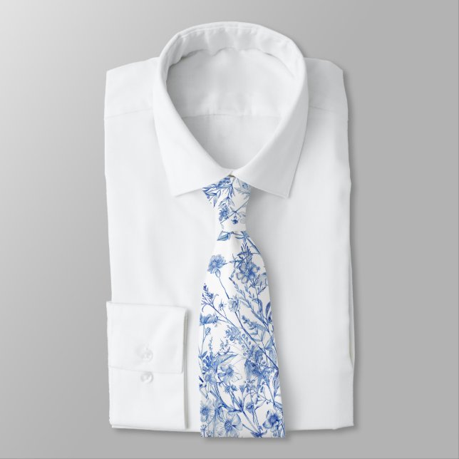 Blue Wildflowers Neck Tie (Tied)