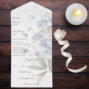 Blue Wildflowers on White All In One Invitation