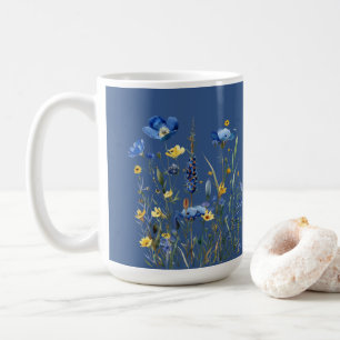 Blue Wildflowers Pattern on Classic Blue Coffee Mug