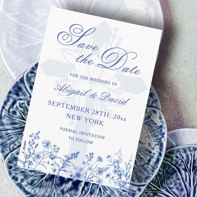 Blue Wildflowers Religious Wedding Save The Date (Creator Uploaded)