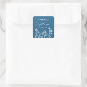 Blue Wildflowers Sketched Floral Square Sticker