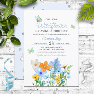 Blue Wildflowers Theme Girl's Birthday Invitation
