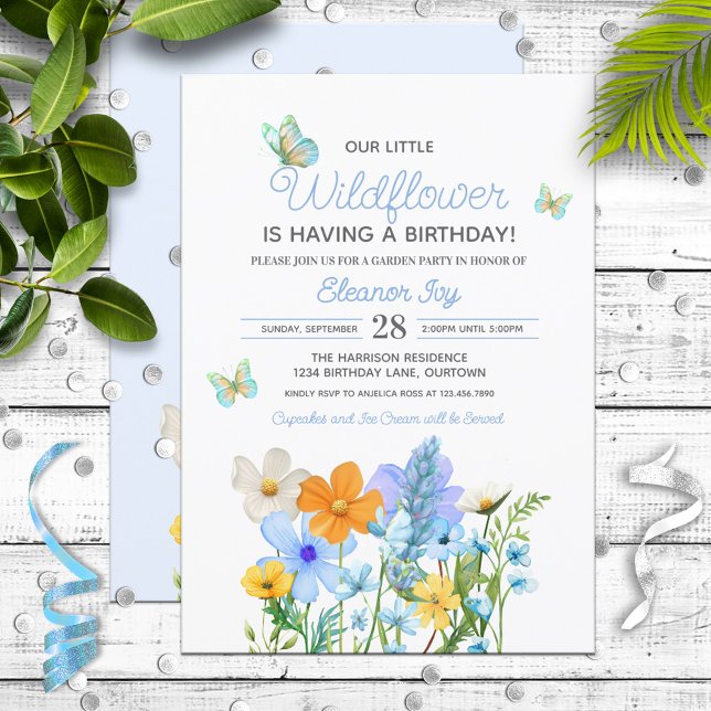 Blue Wildflowers Theme Girl's Birthday Invitation (Creator Uploaded)